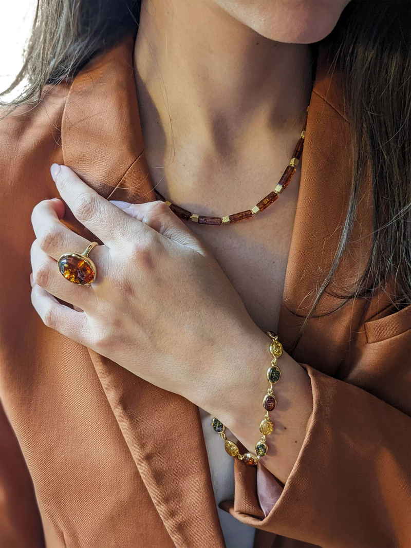 Be-Jewelled Baltic amber oval bracelet gold multi, UK version