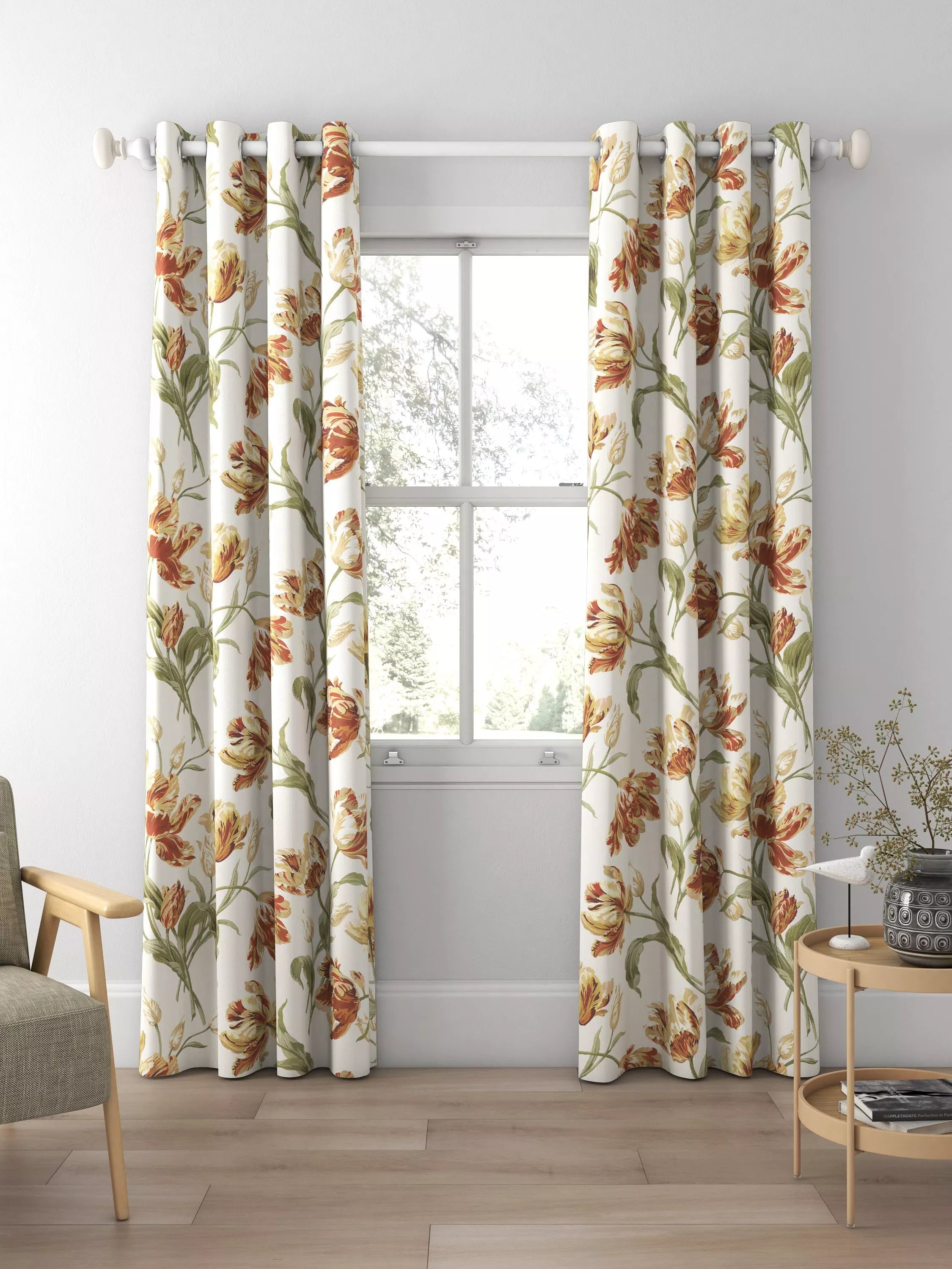 Laura Ashley gold floral curtains made to measure, imported from the UK