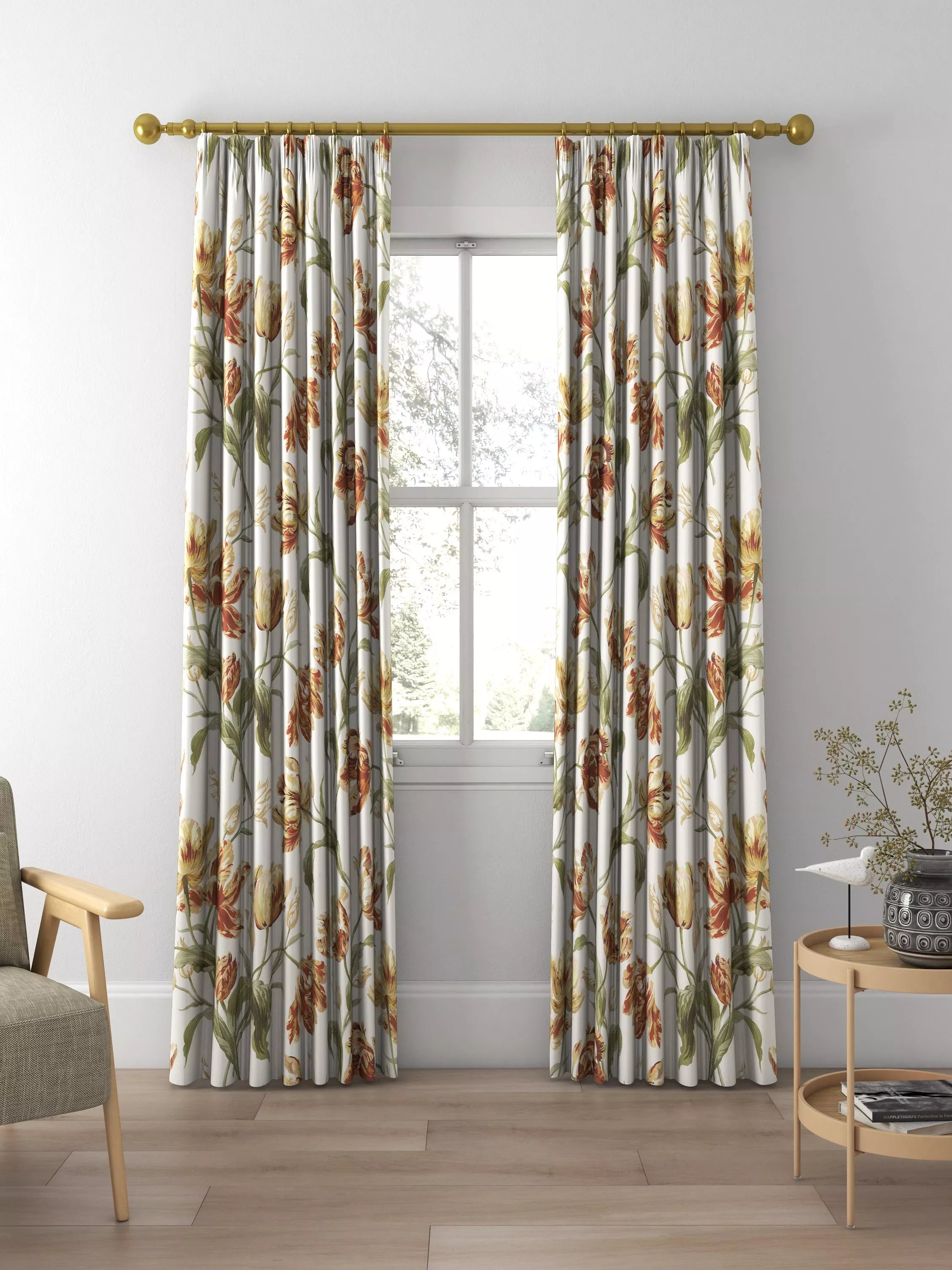 Laura Ashley gold floral curtains made to measure, imported from the UK