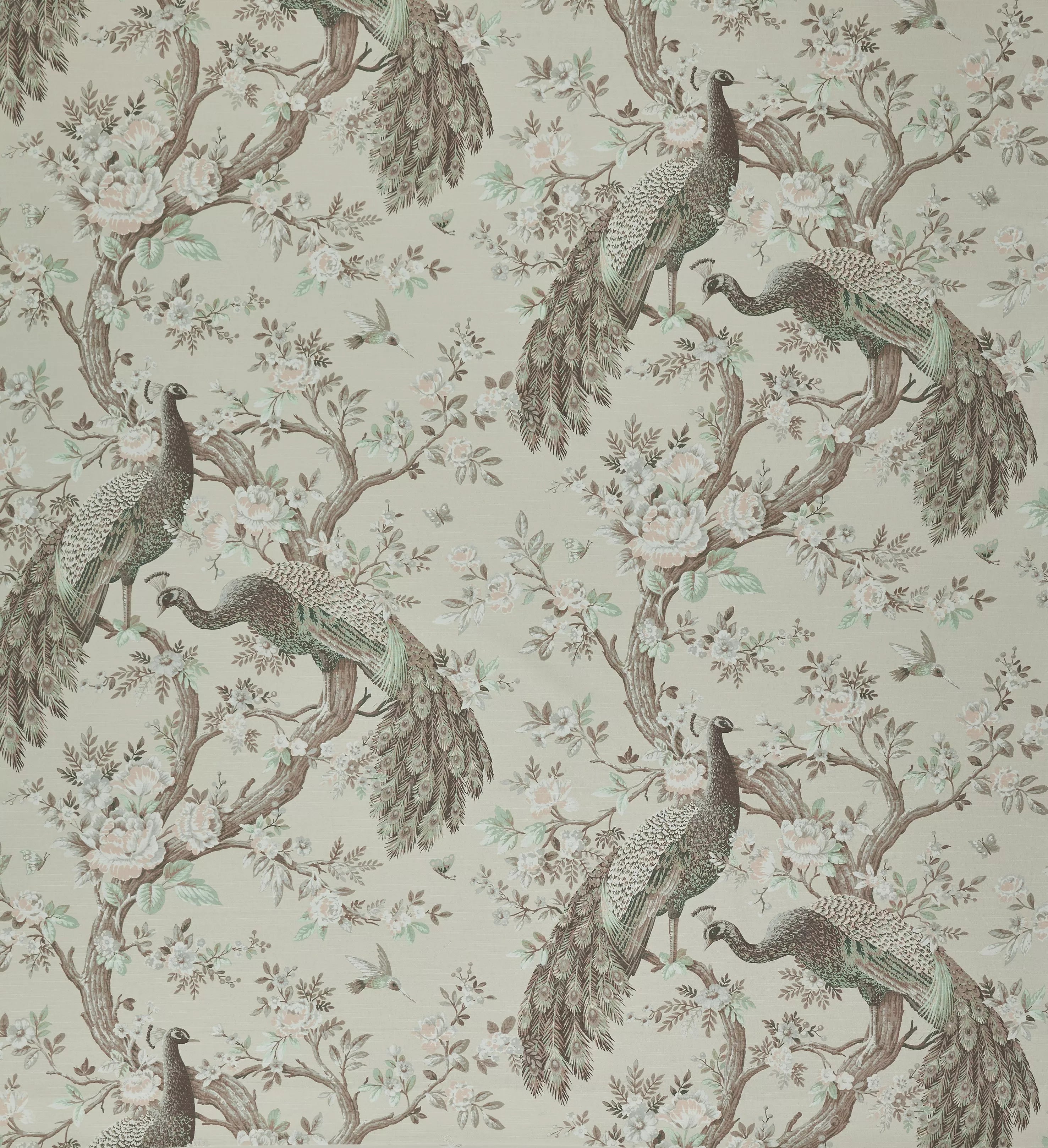 Laura Ashley Belvedere curtain in Truffle with peacock floral print (British brand)