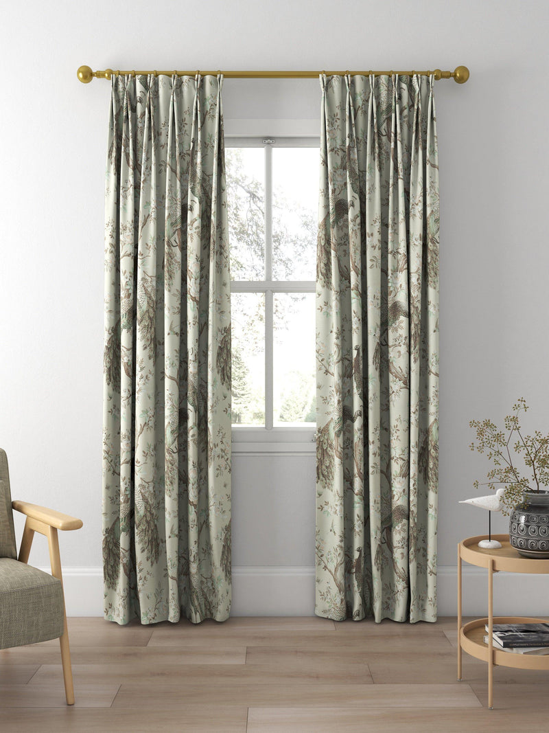Laura Ashley Belvedere curtain in Truffle with peacock floral print (British brand)