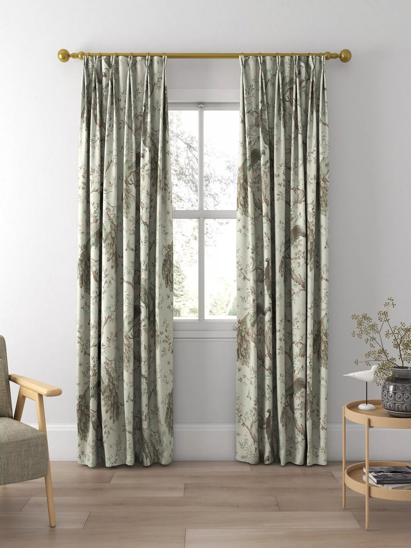 Laura Ashley Belvedere curtain in Truffle with peacock floral print (British brand)