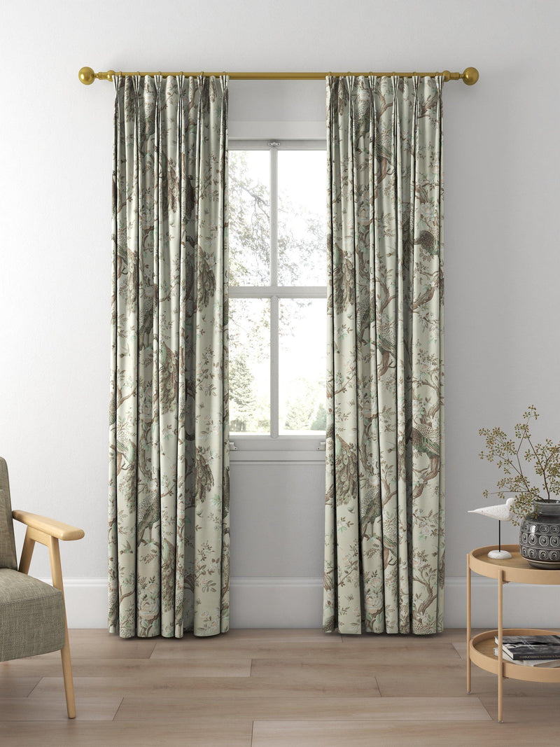 Laura Ashley Belvedere curtain in Truffle with peacock floral print (British brand)