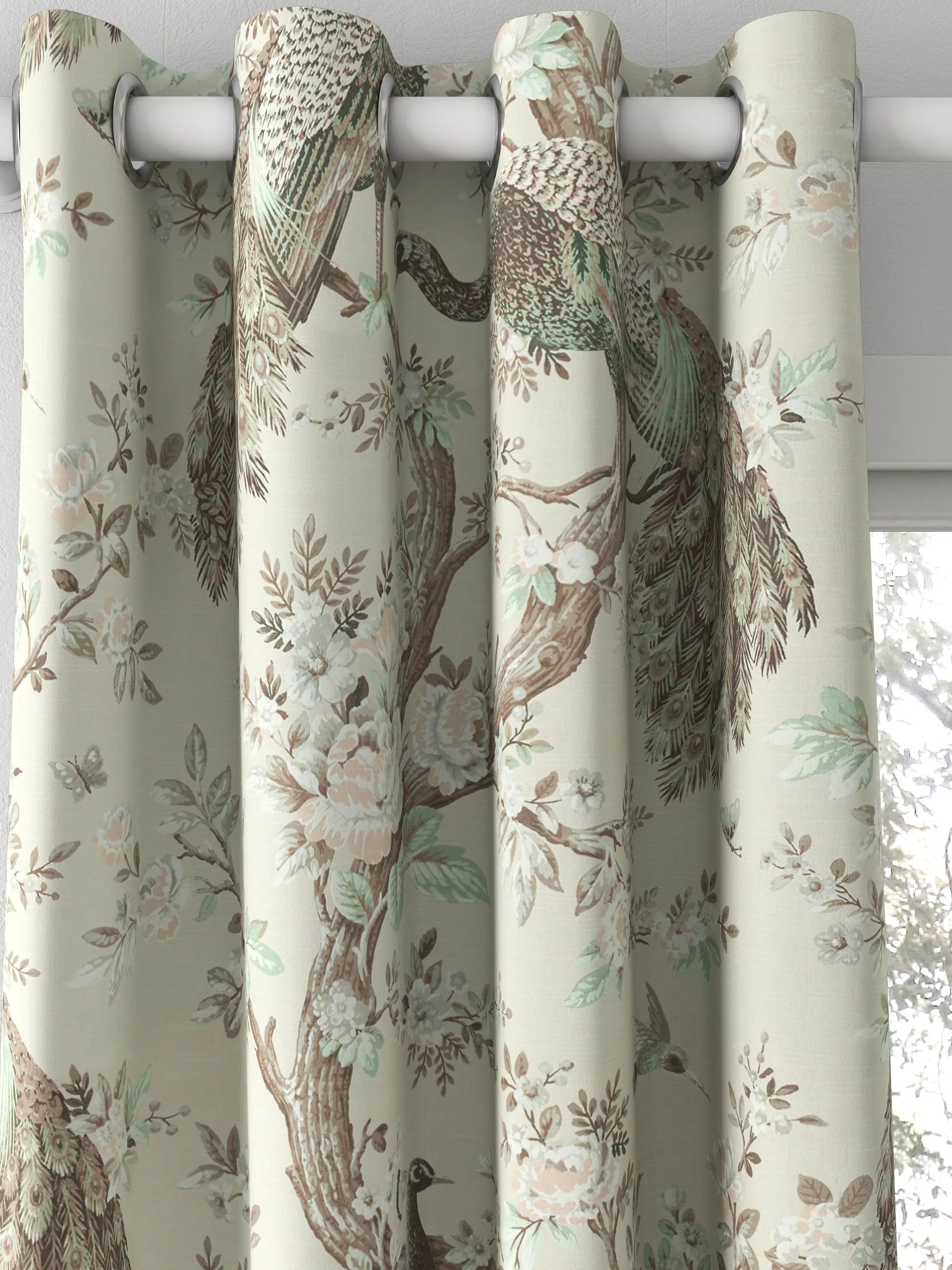 Laura Ashley Belvedere curtain in Truffle with peacock floral print (British brand)