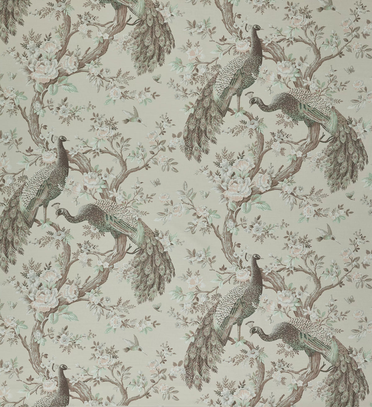 Laura Ashley Belvedere curtain in Truffle with peacock floral print (British brand)