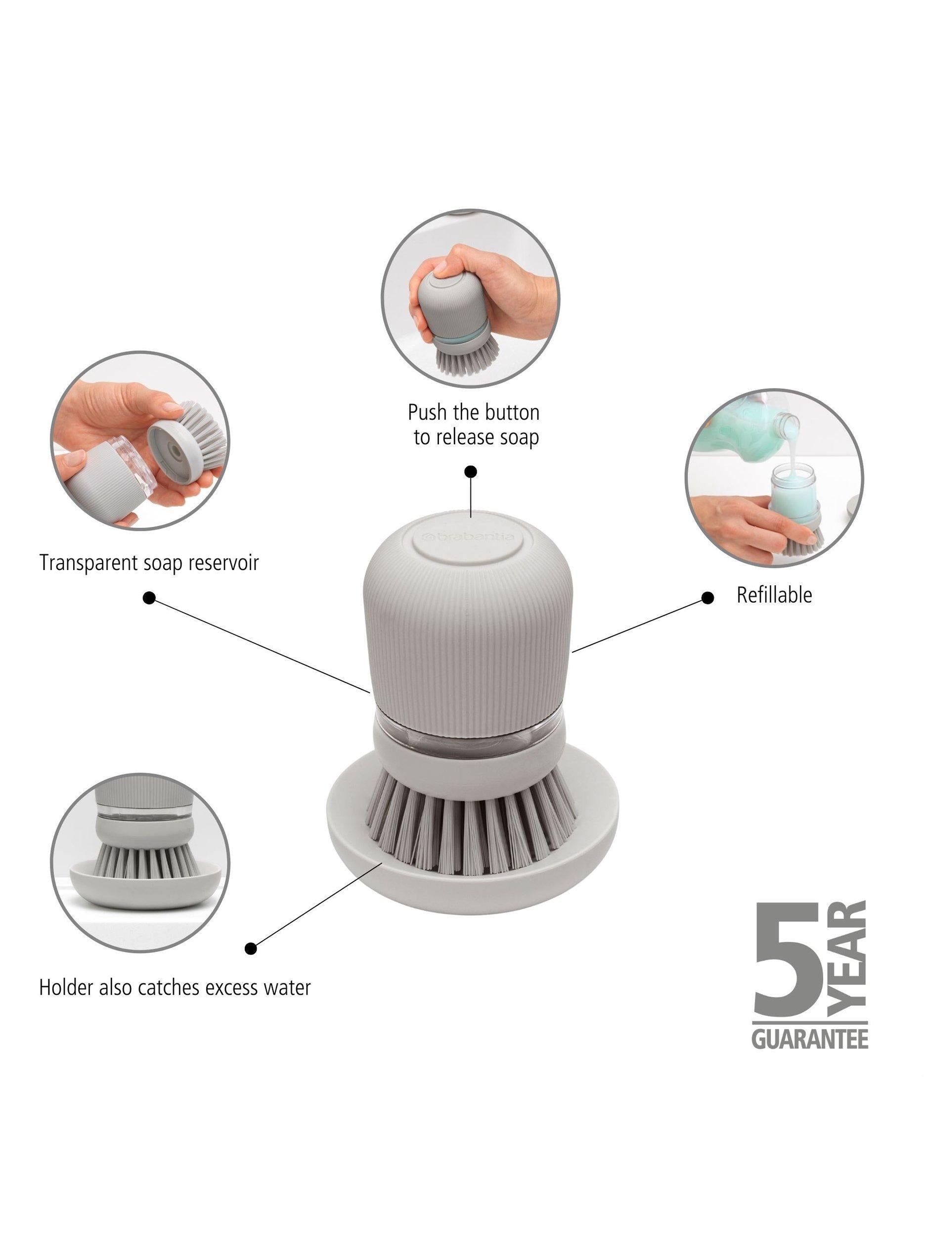 Brabantia soap dispensing dish brush in mid grey - British product