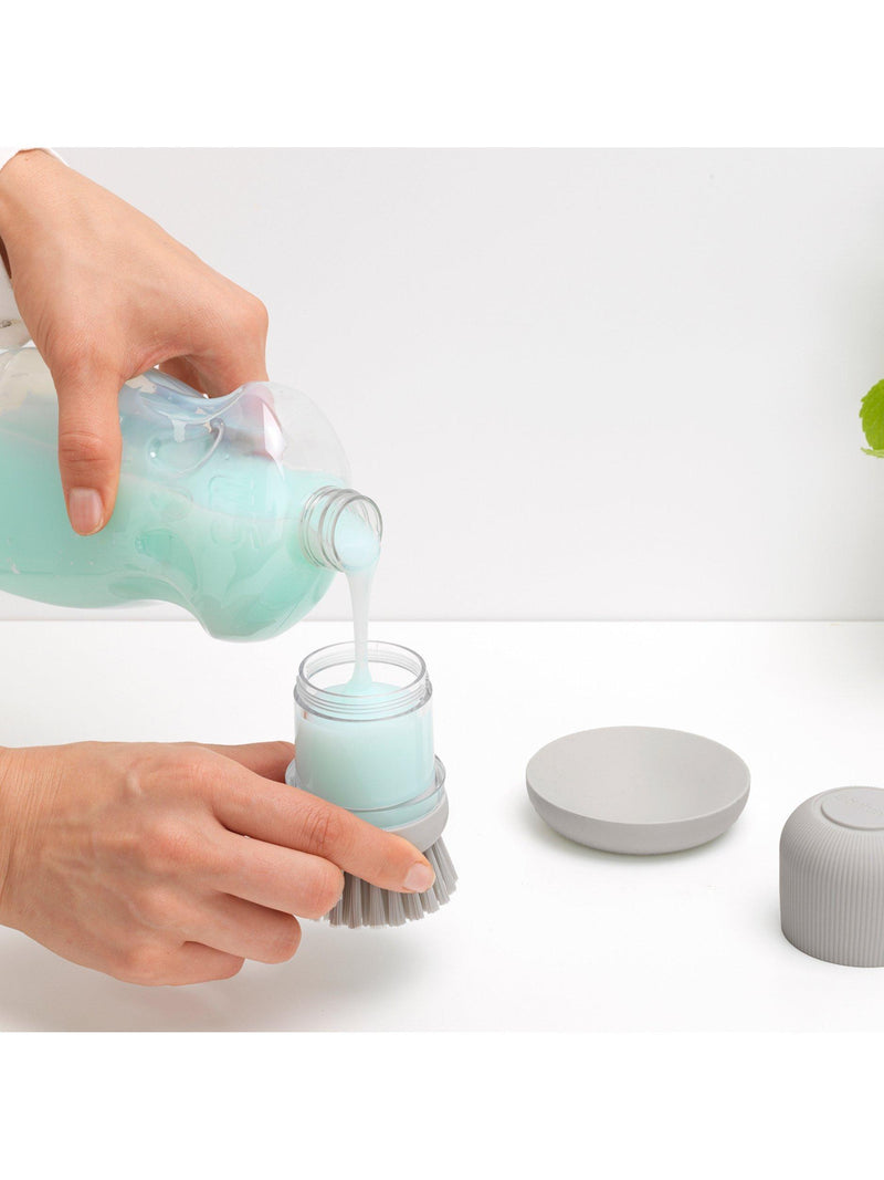 Brabantia soap dispensing dish brush in mid grey - British product