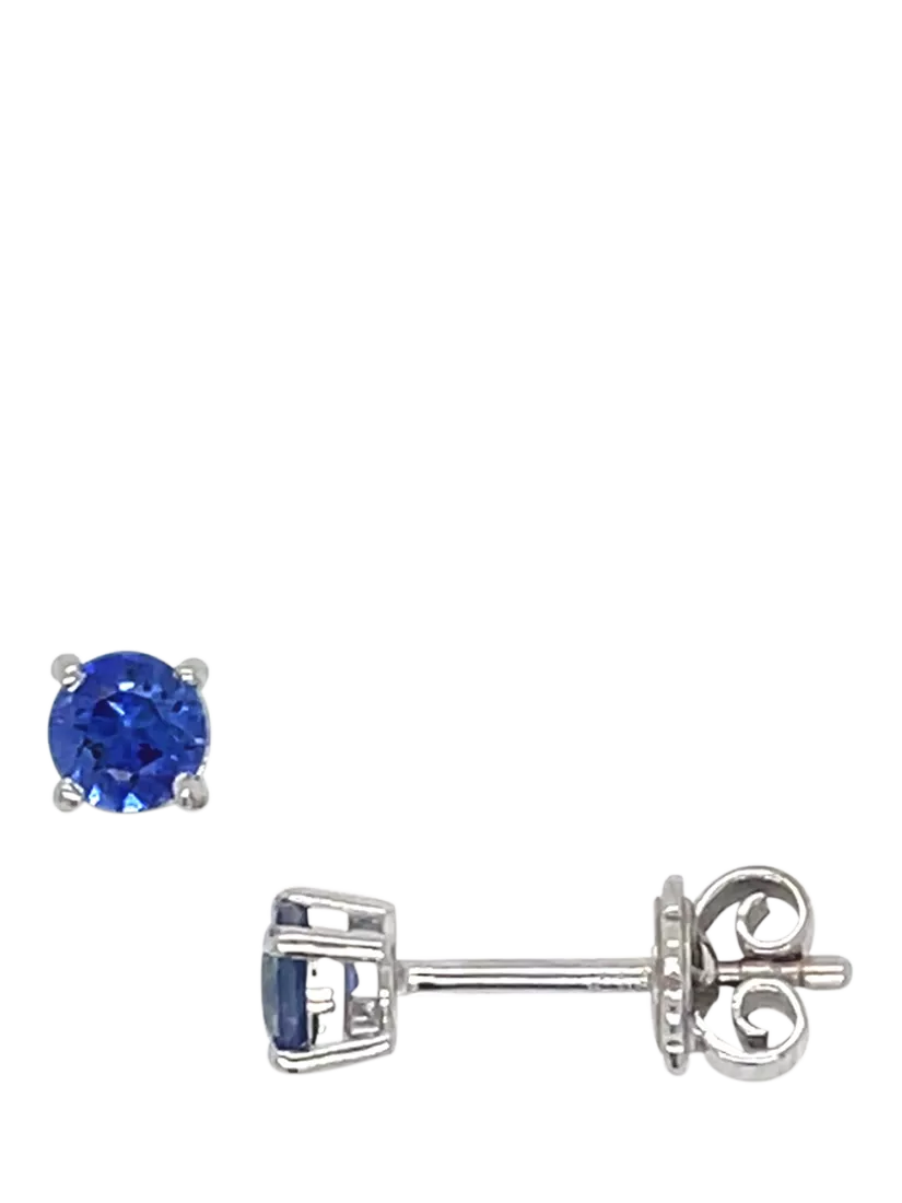 E.W Adams 18ct white gold sapphire stud earrings 4mm - British product