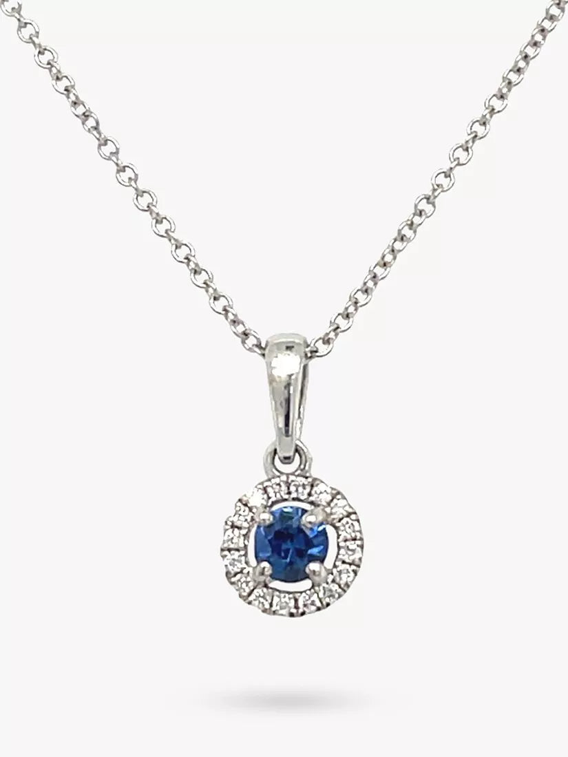 E.W Adams sapphire diamond pendant necklace 18ct white gold - British product