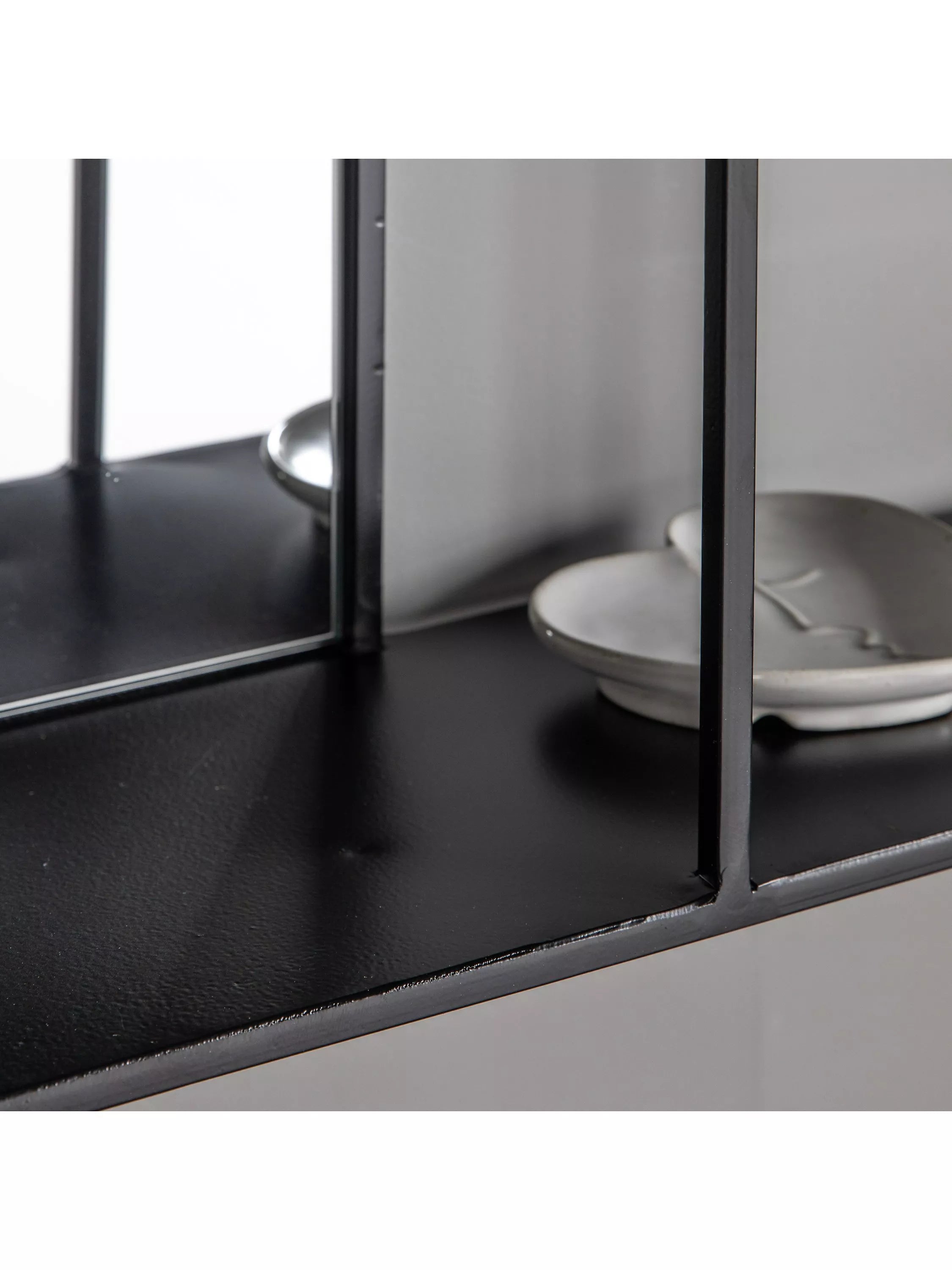 Gallery Direct Lombardy black wall mirror with shelves 65x60cm, imported from the UK