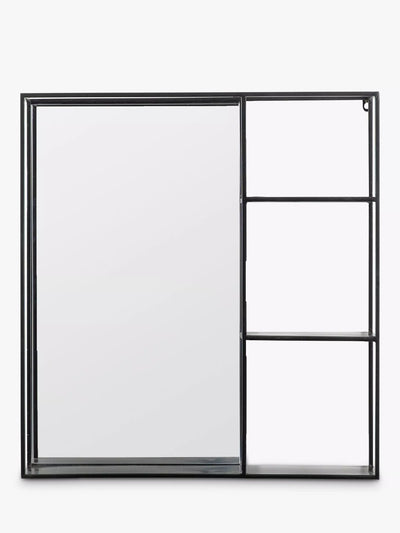 John Lewis Gallery Direct Lombardy Rectangular Metal Frame 3 Shelf Wall Mirror Black 65 x 60cm- Buy online at McGrocer