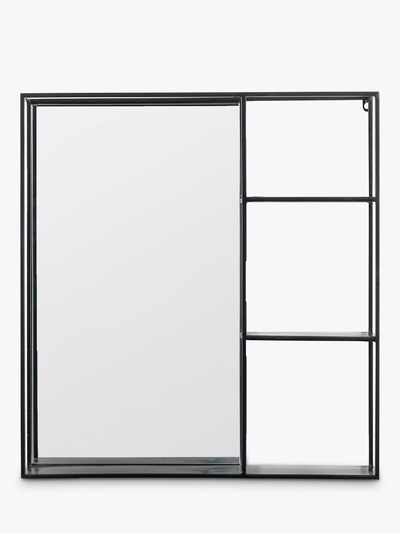 Gallery Direct Lombardy black wall mirror with shelves 65x60cm, imported from the UK