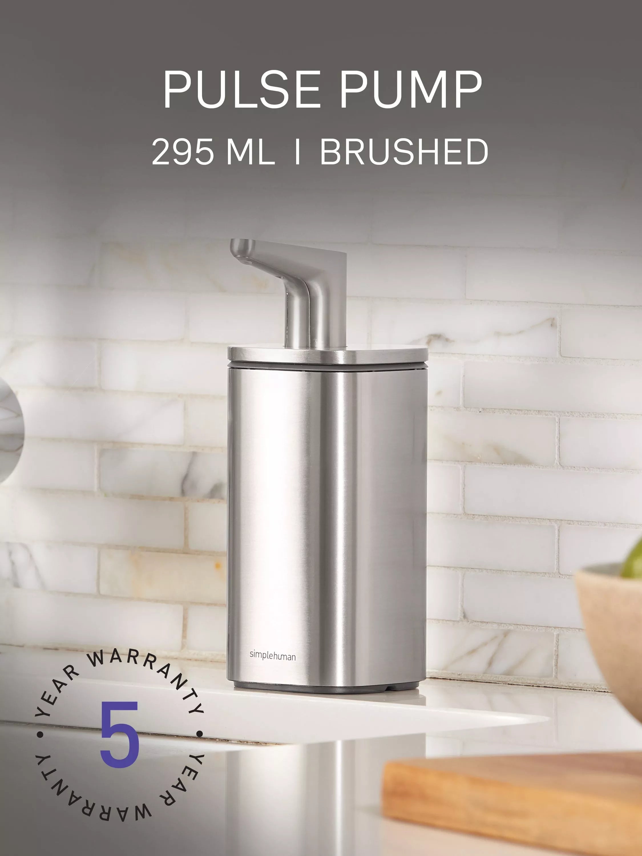 Simplehuman pulse pump soap dispenser brushed steel 295ml, imported from the UK