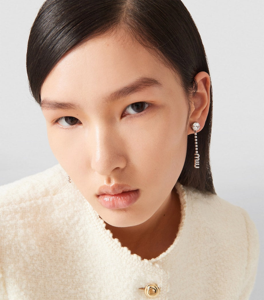 Miu Miu crystal-embellished logo drop earrings (British brand)