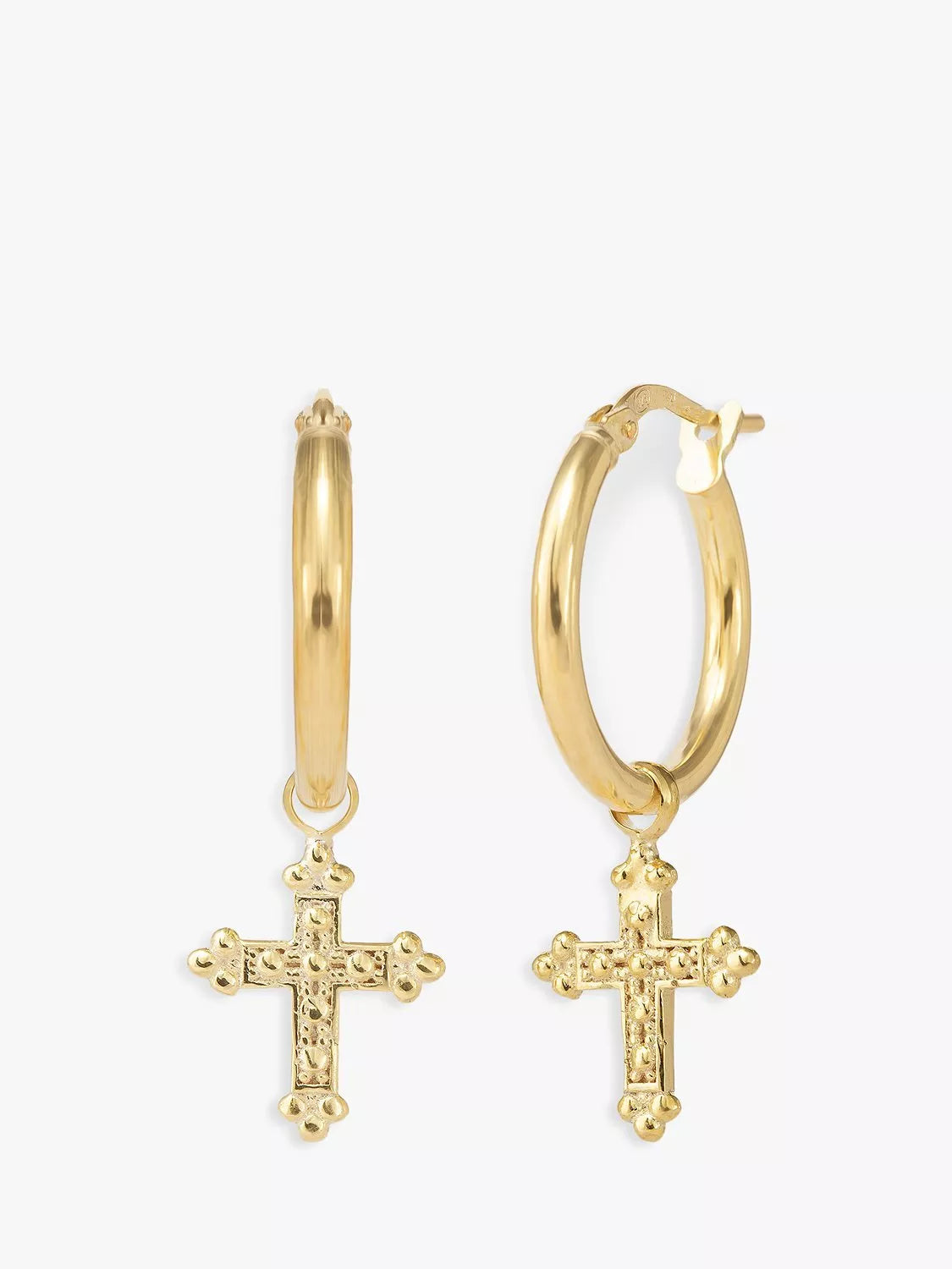 LARNAUTI beaded cross charm hoop earrings gold 18 carat (British brand)
