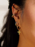 LARNAUTI beaded cross charm hoop earrings gold 18 carat (British brand)