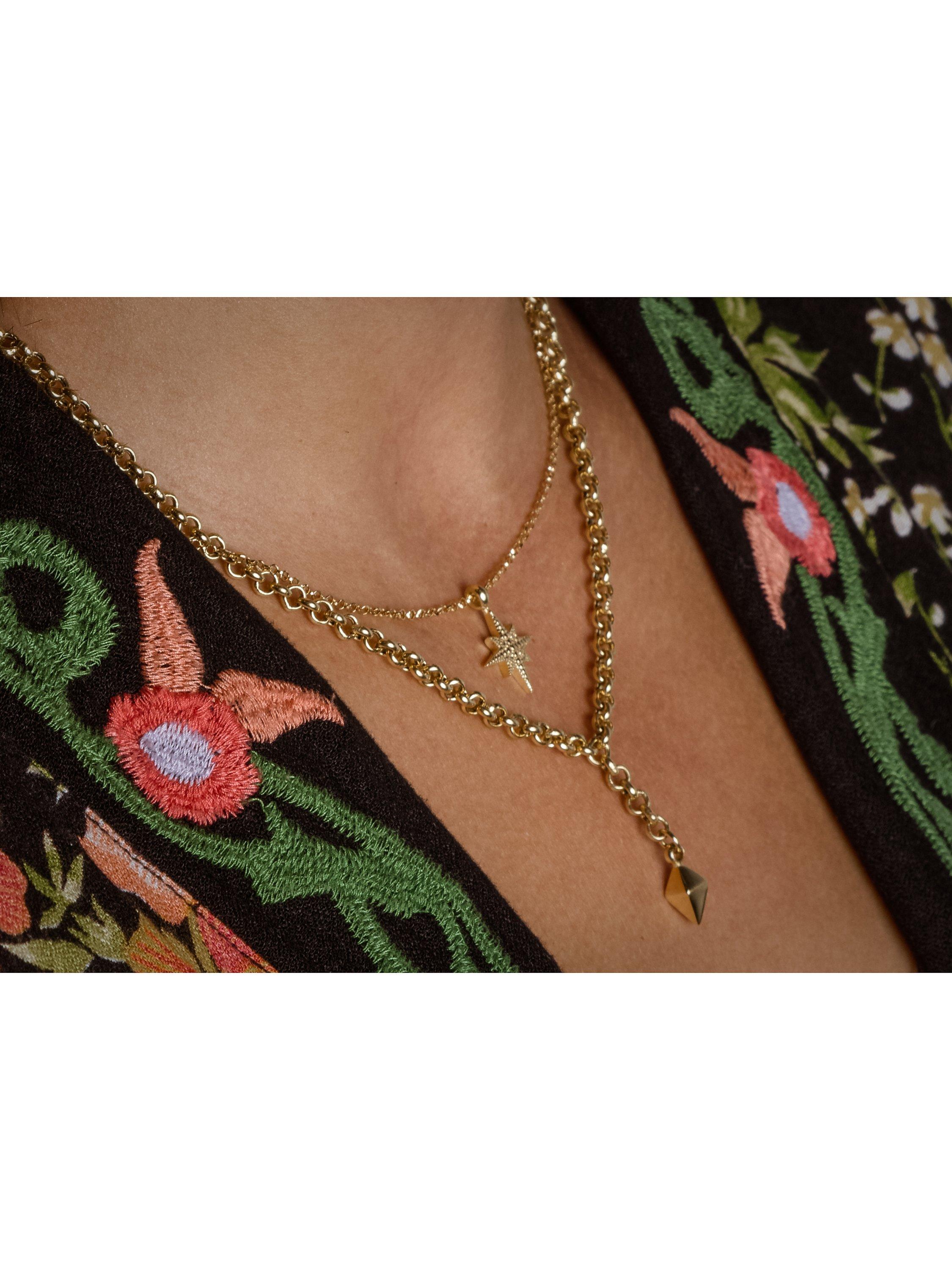 LARNAUTI star pendant necklace, gold, with beaded chain - British product