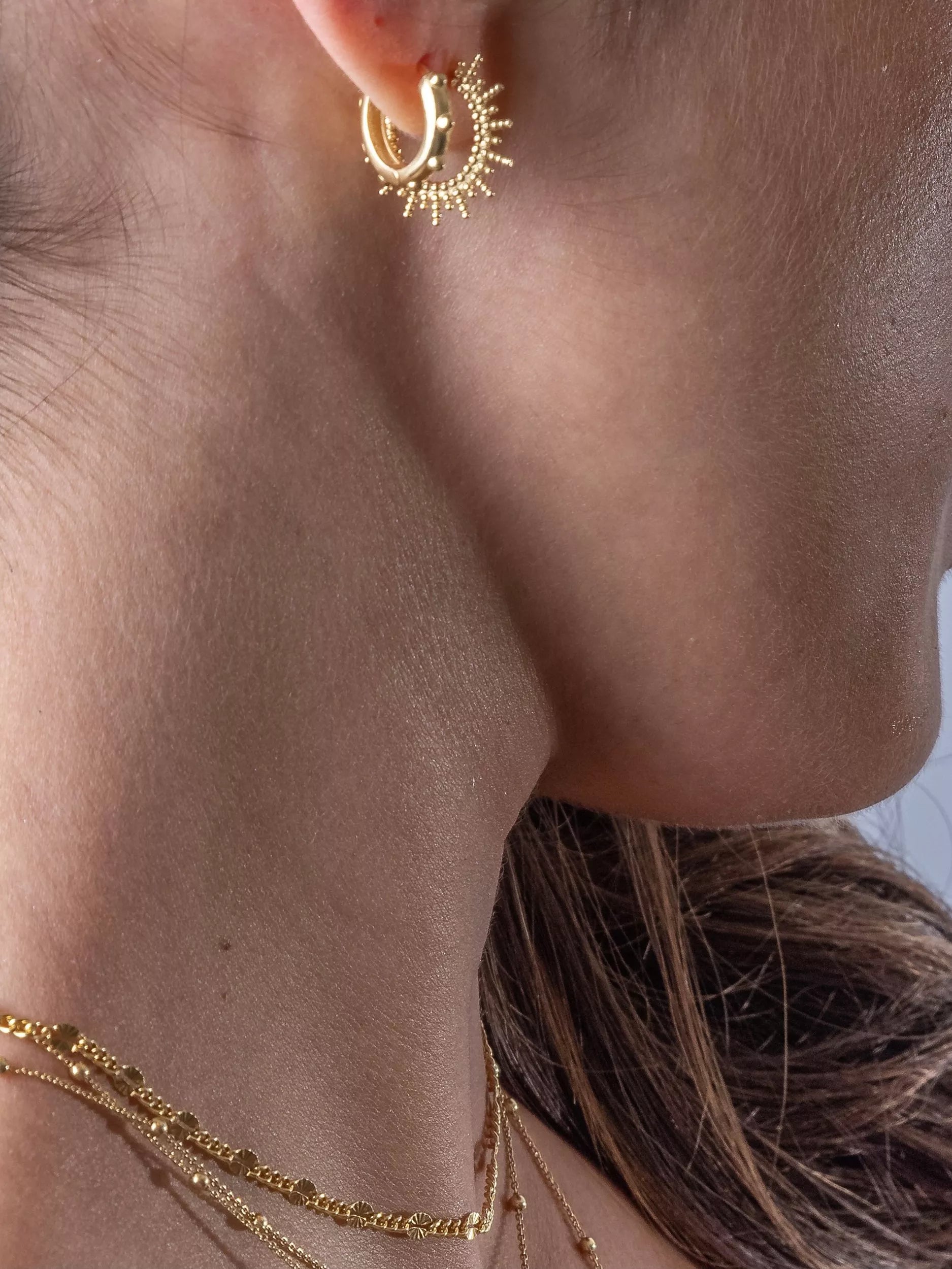 LARNAUTI sunburst hoop earrings gold, imported from the UK