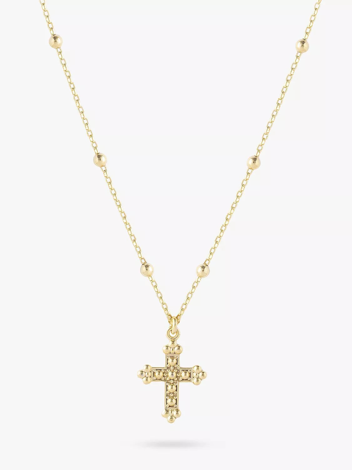 LARNAUTI gold cross pendant necklace beaded chain 41-46cm (British brand)