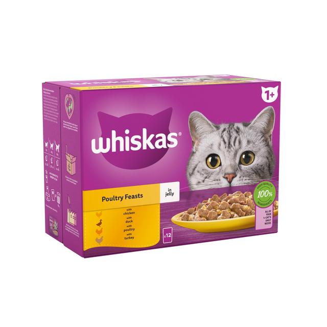 Whiskas 1+ Adult Wet Cat Food Pouches Poultry Feasts   12 x 85g GOODS M&S   