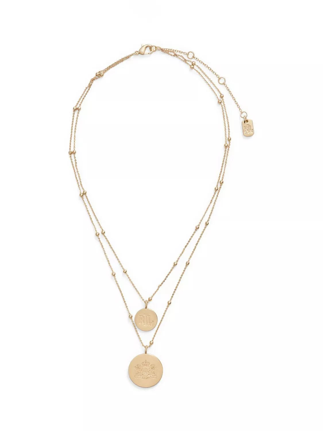 Ralph Lauren layered gold-tone necklace with crest and logo pendant (British brand)