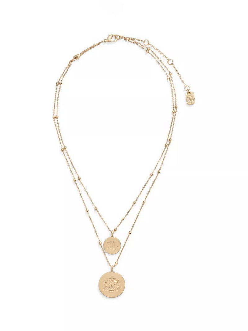 Ralph Lauren layered gold-tone necklace with crest and logo pendant (British brand)