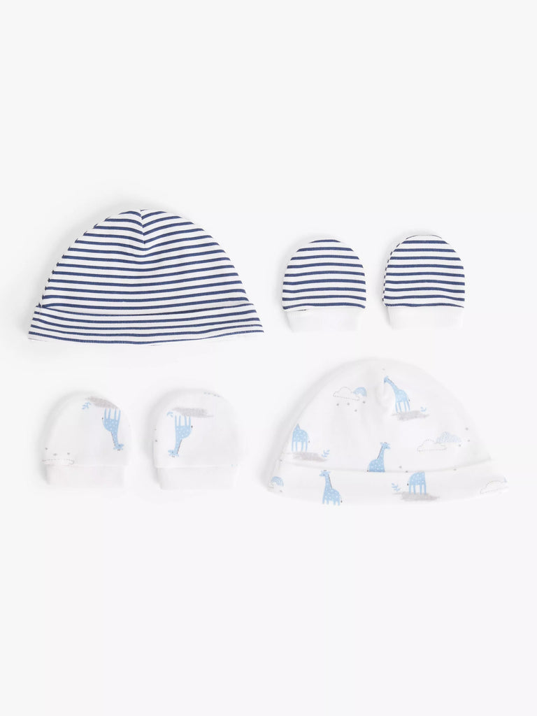 John Lewis Premature Baby GOTS Organic Cotton Giraffe Stripe Hat & Mittens Set, Pack of 2