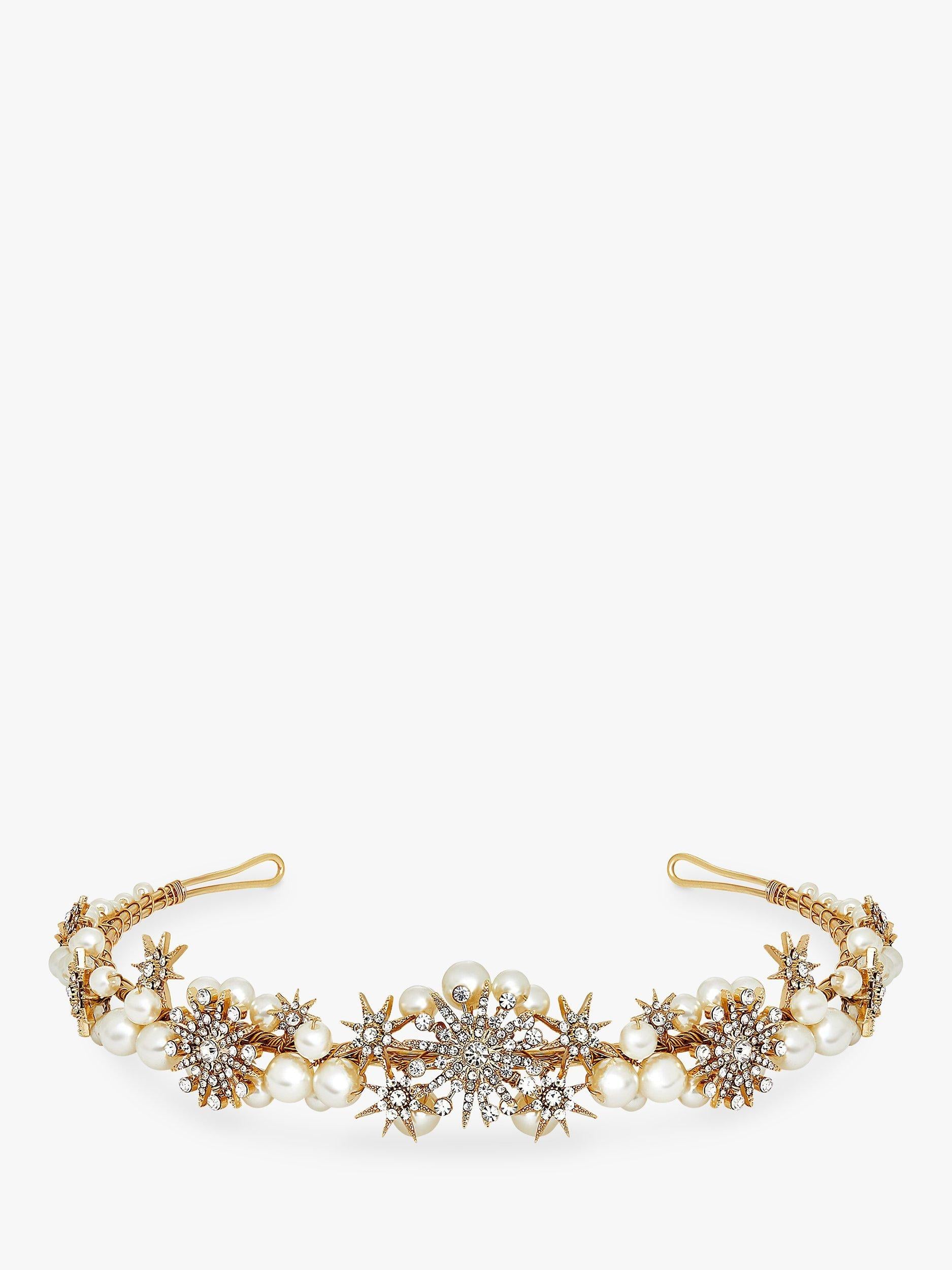 Star Pearl Gold Headband Tiara for Bridal Hair