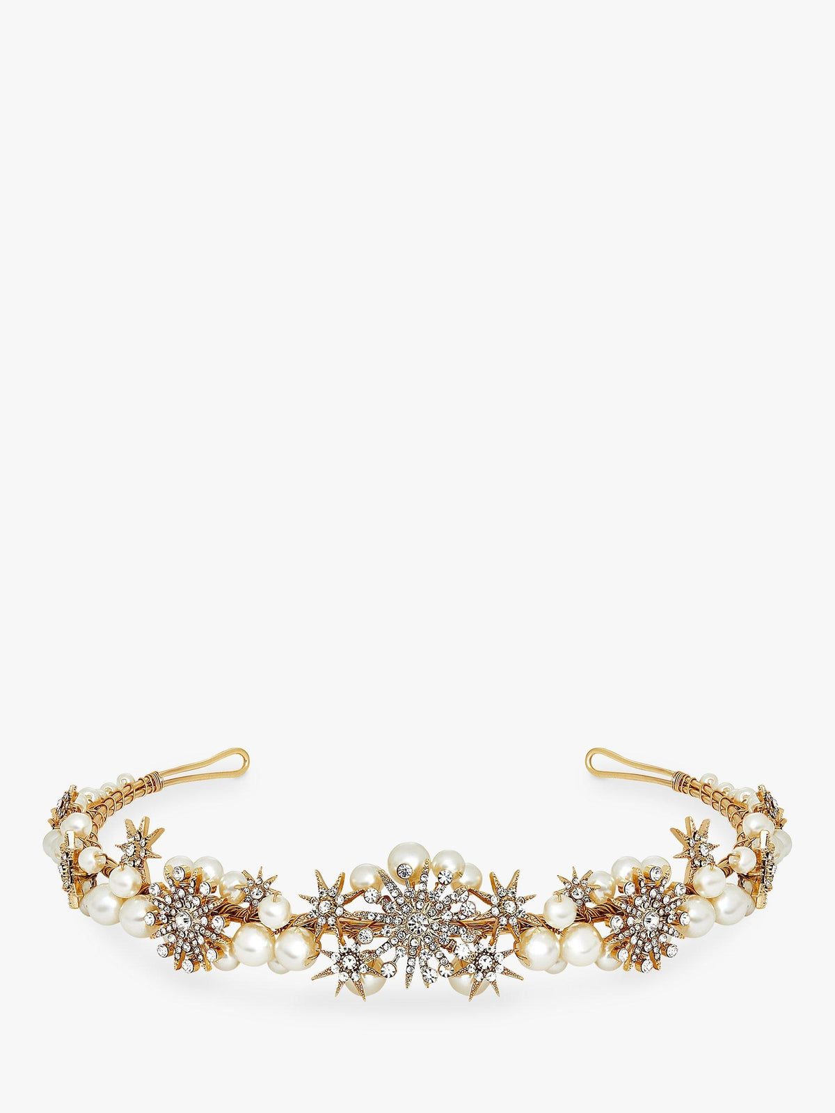 Star Pearl Gold Headband Tiara for Bridal Hair