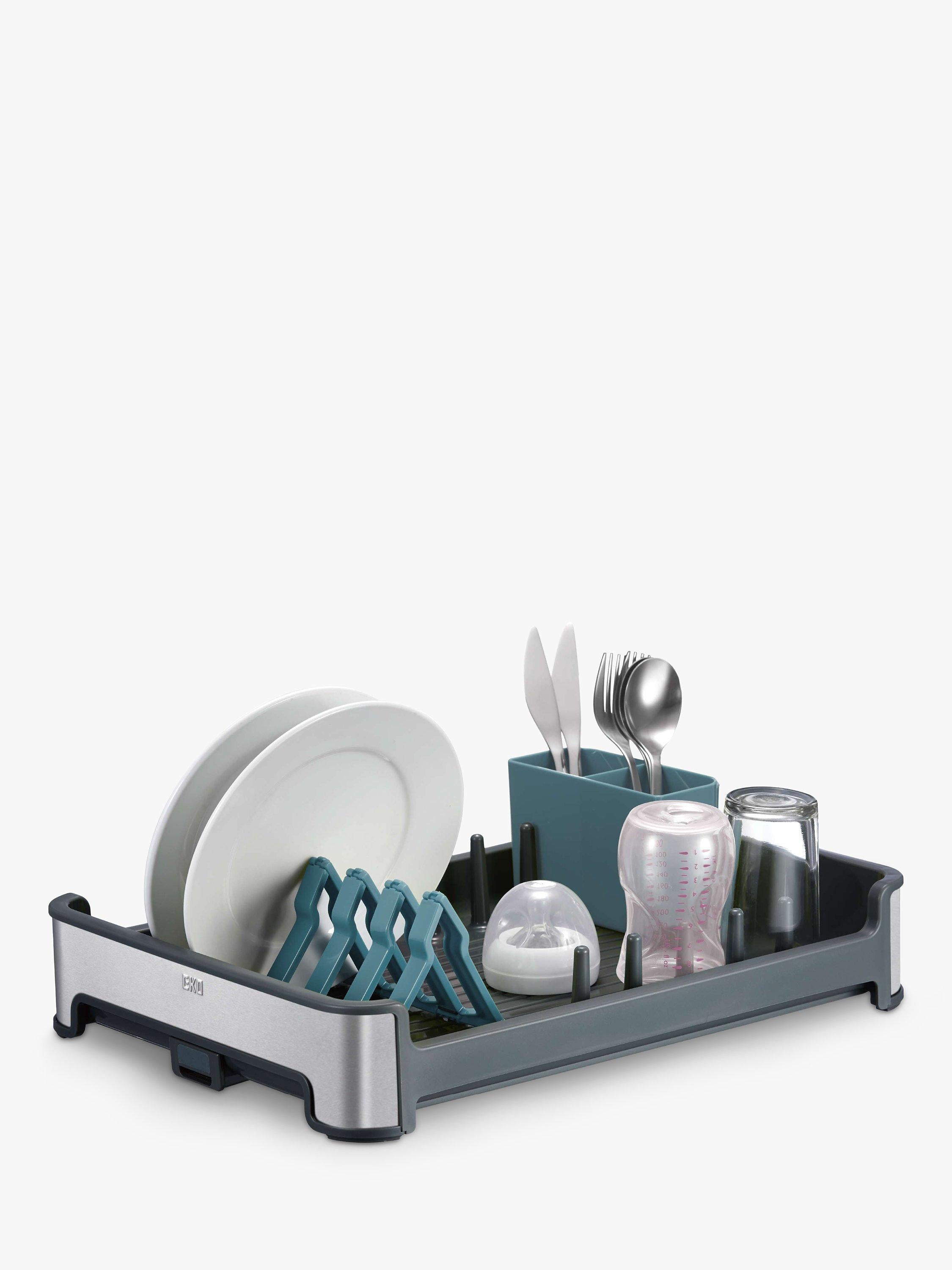 EKO Regal dish drainer with collapsible holders and removable cutlery tray - British product