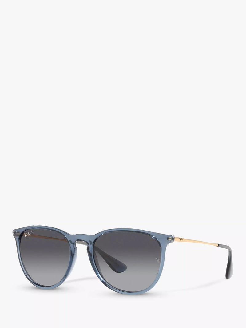 Ray-Ban RB4171 Women's Erika Polarised Oval Sunglasses, Transparent Blue/Grey Gradient