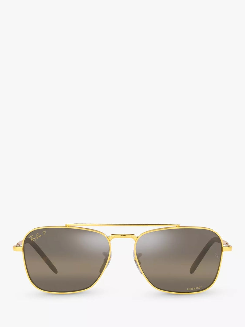 Ray-Ban New Caravan square polarised sunglasses Legend Gold Brown - British product