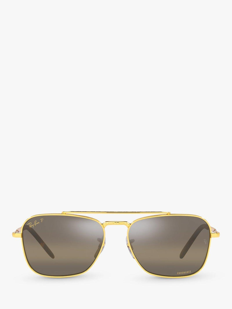Ray-Ban New Caravan square polarised sunglasses Legend Gold Brown - British product