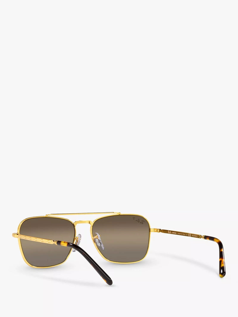 Ray-Ban New Caravan square polarised sunglasses Legend Gold Brown - British product