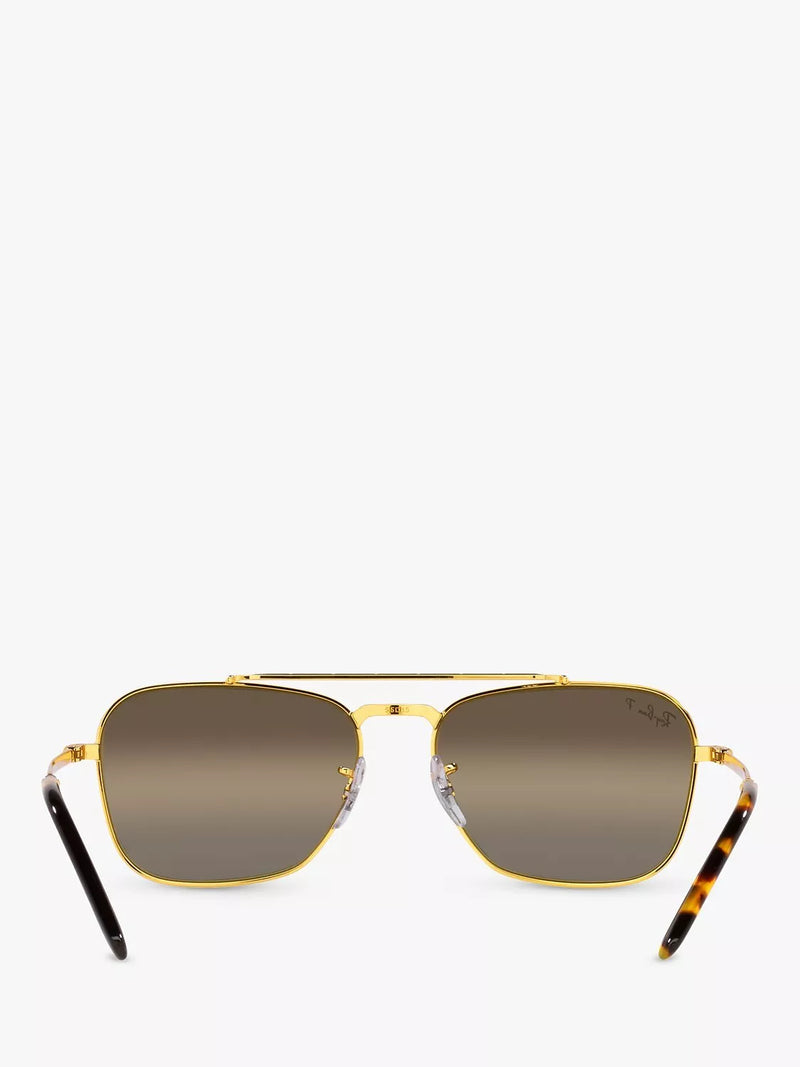 Ray-Ban New Caravan square polarised sunglasses Legend Gold Brown - British product