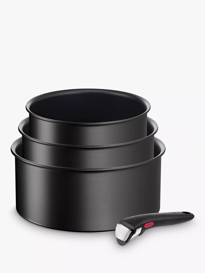 Tefal non-stick aluminium saucepan set with removable handle, 4-piece (British brand)