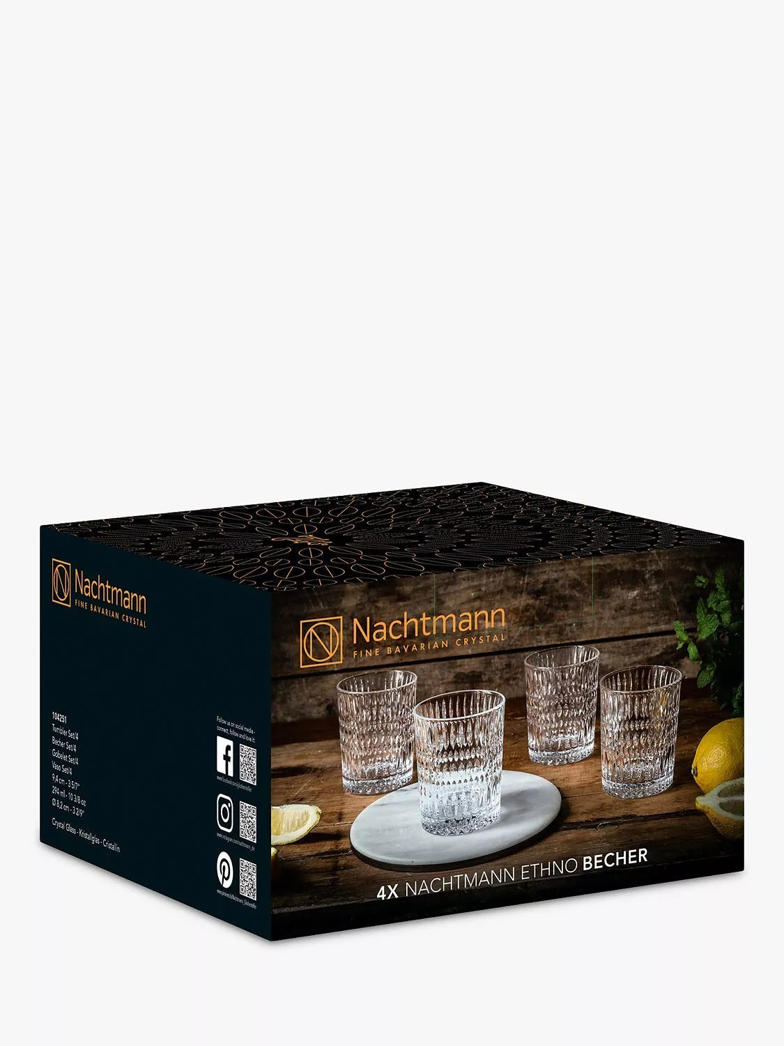 Nachtmann Ethno crystal glass tumbler set, 4 pieces 294ml each - British product