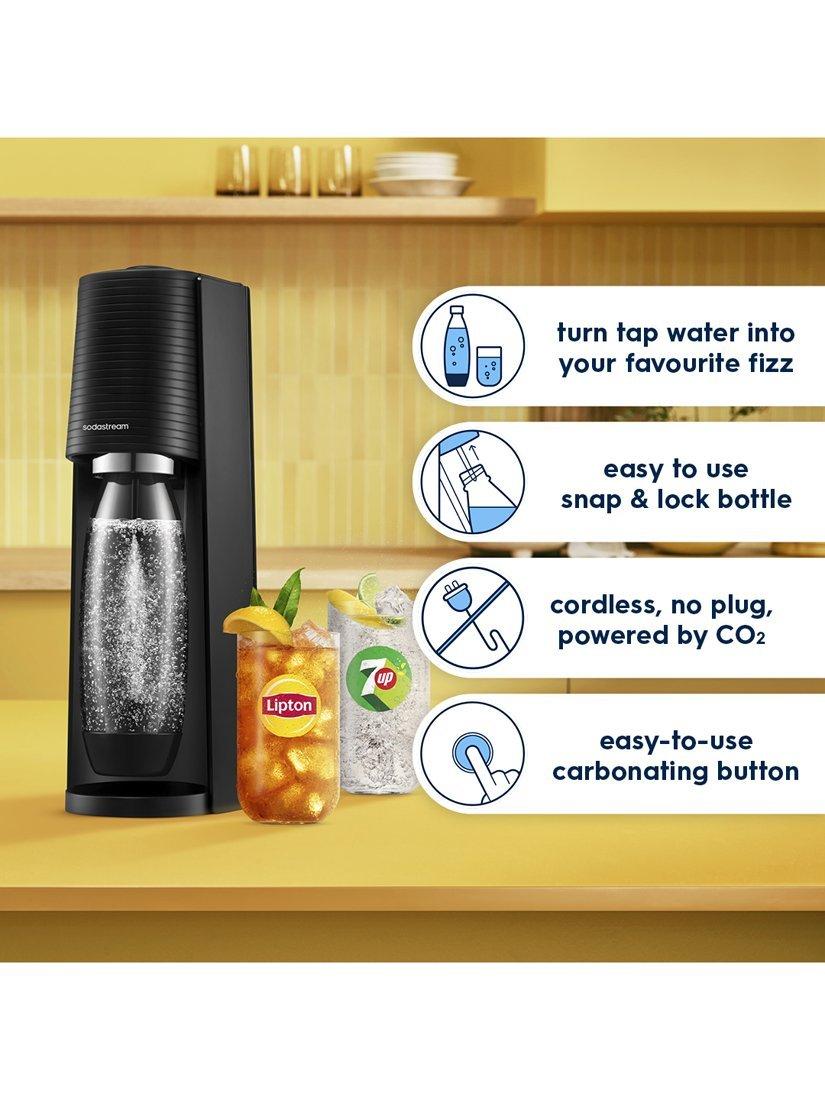 SodaStream Terra black sparkling water maker with bottles - British product