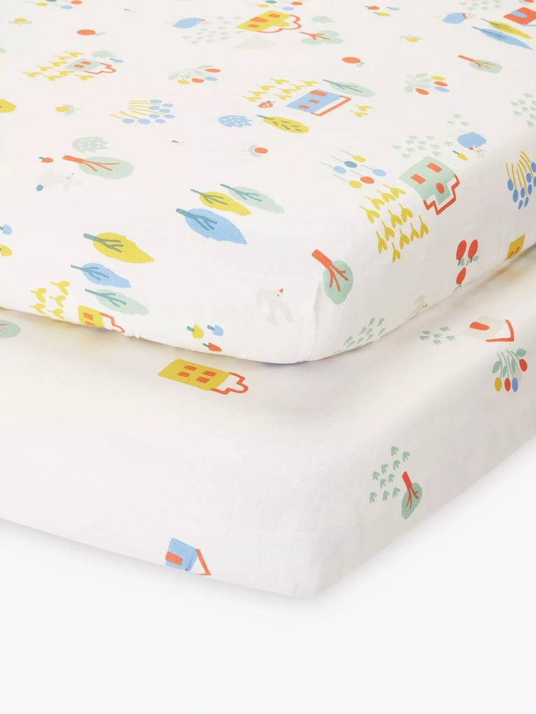 John Lewis ANYDAY Happy Houses Print Cotton Infant Fitted Sheet, Pack of 2