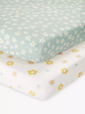 John Lewis ANYDAY Ditsy Daisy Print Cotton Infant Fitted Sheet, Pack of 2