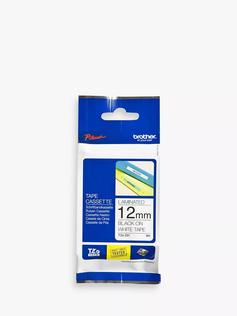 Brother labelling tape black on white 12mm x 8m (British brand)