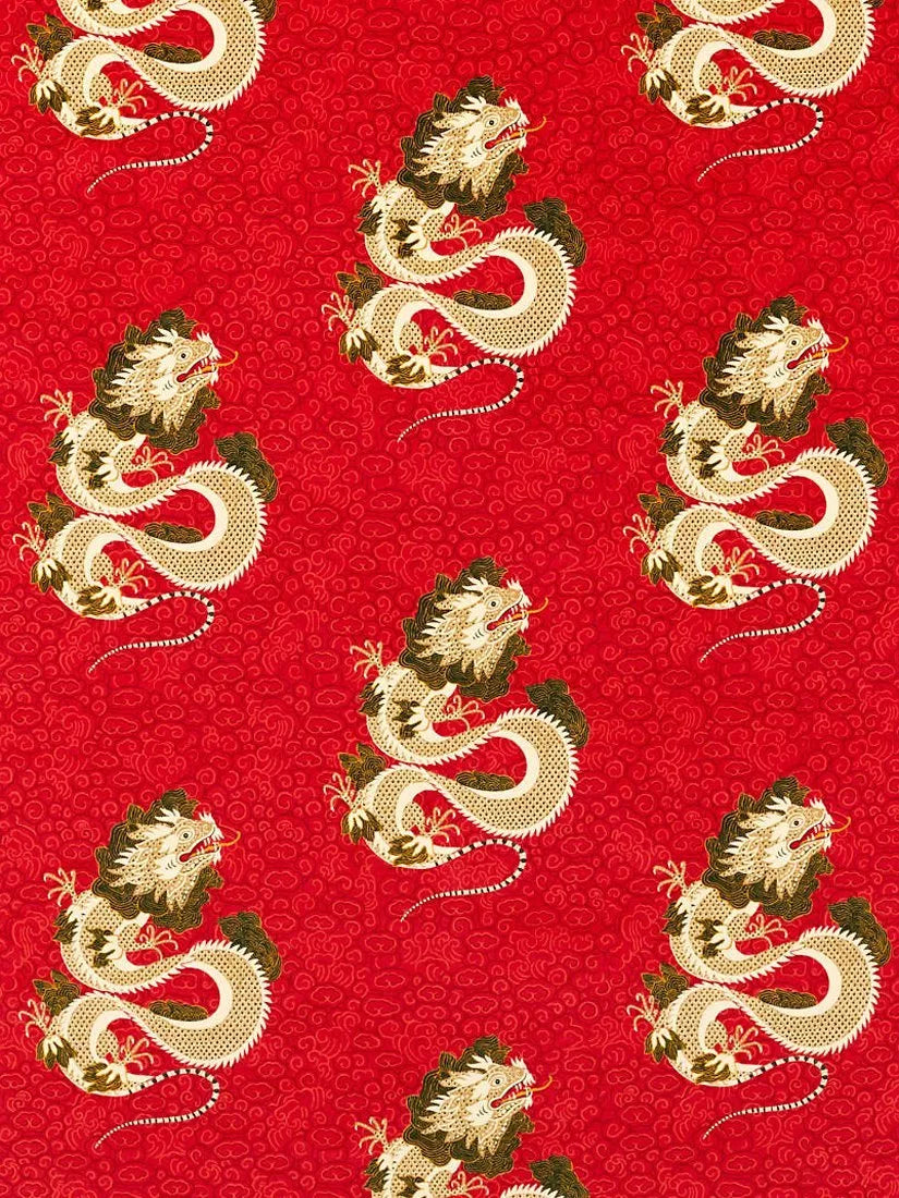 Sanderson Water Dragon velvet fabric Cinnabar Red (British brand)