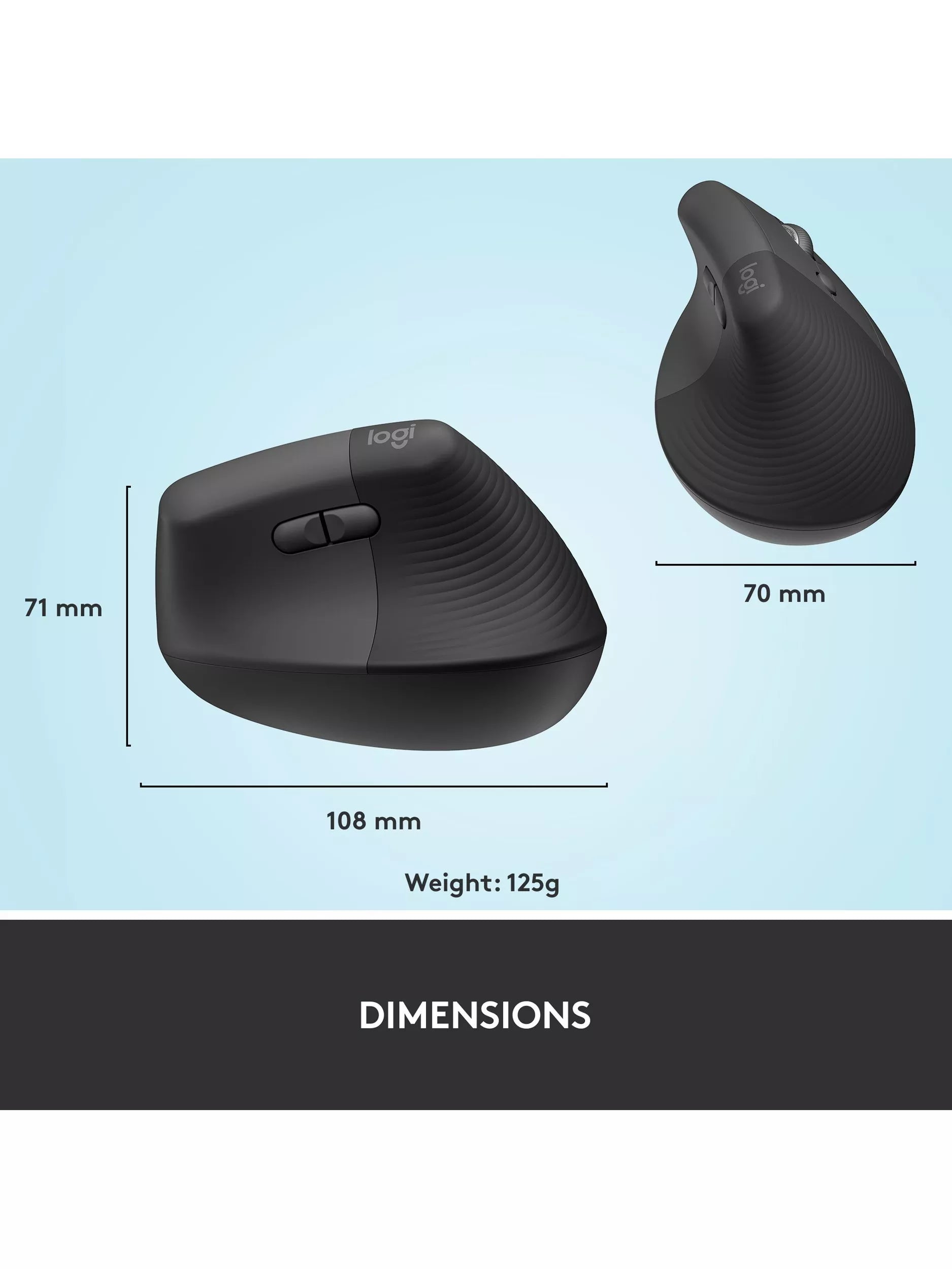 Logitech Lift vertical ergonomic mouse graphite, imported from the UK