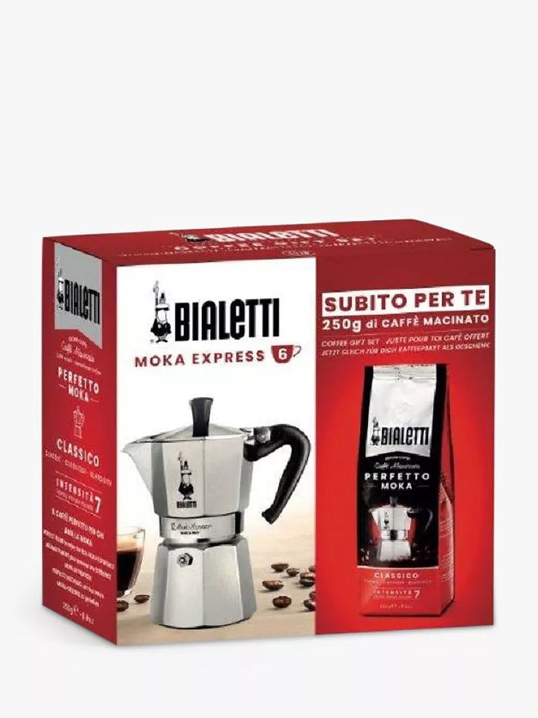 Bialetti 6 Cup Moka Hob Espresso Coffee Maker & Perfetto Coffee Gift Set