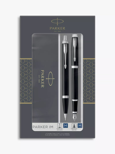 John Lewis PARKER IM Black Chrome Trim Ballpoint & Fountain Pen Set- Buy online at McGrocer