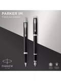 Parker IM black chrome trim ballpoint and fountain pen set, UK version