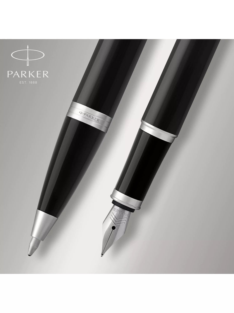 Parker IM black chrome trim ballpoint and fountain pen set, UK version