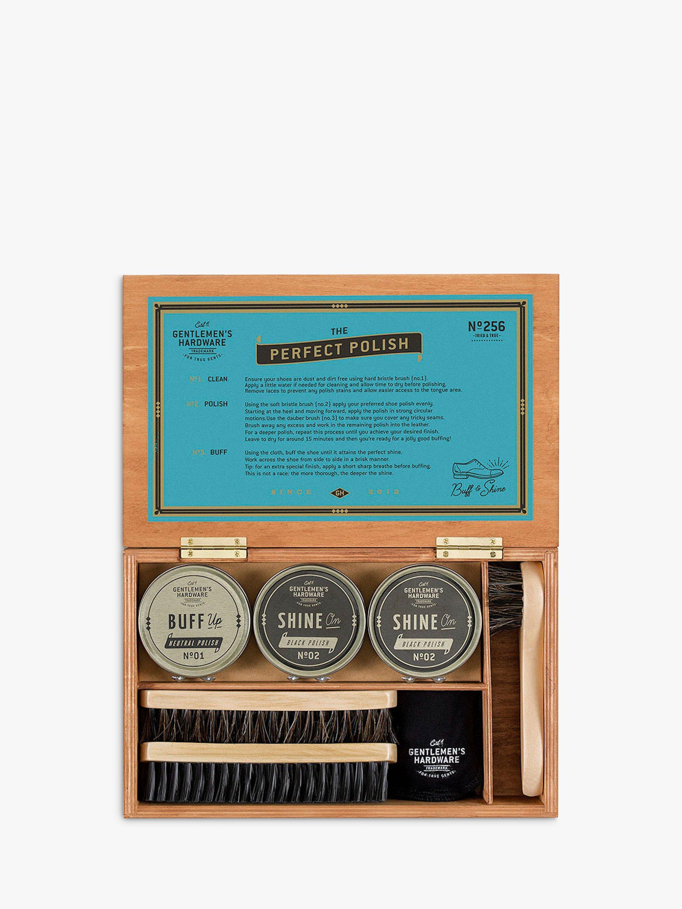 Gentlemen's Hardware shoe shine box with polish and brushes, UK version