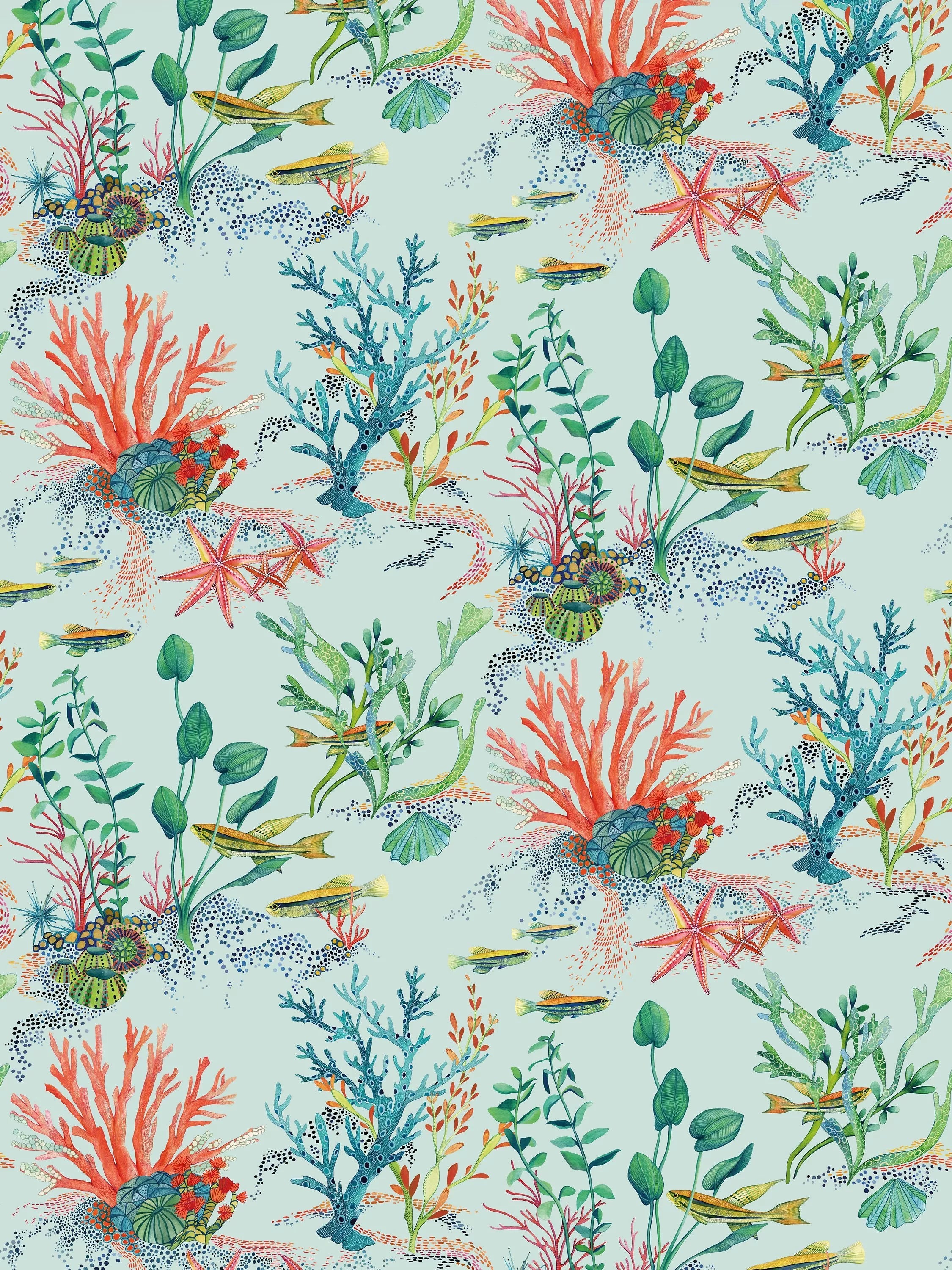 Osborne & Little Coralline Wallpaper, Aqua W7682-02