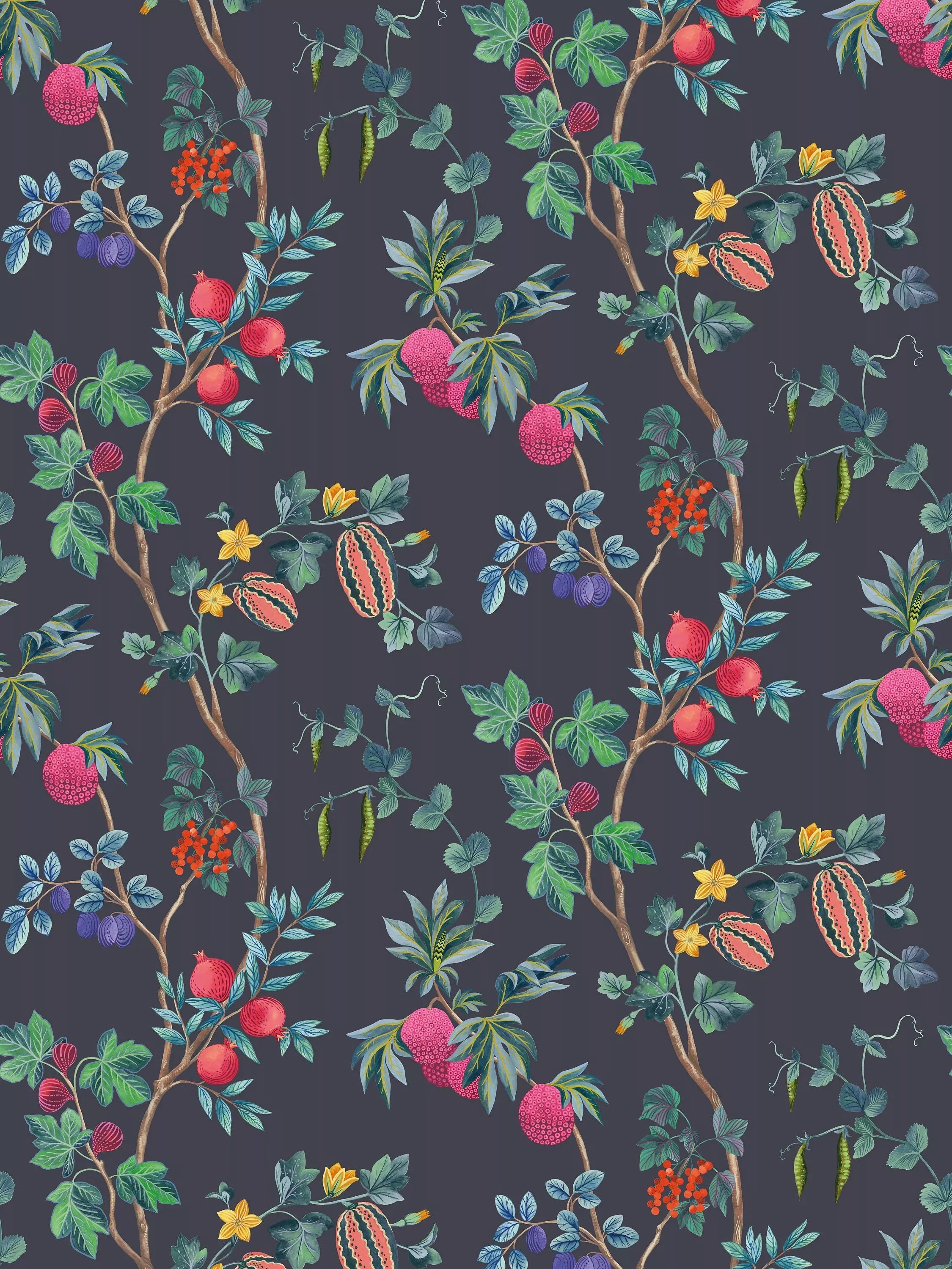 Osborne & Little Orchard Wallpaper, Charcoal W7686-06